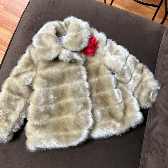 Kate Spade Kids Faux Fur Coat 24M Light Brown Collared - Picture 8 of 9